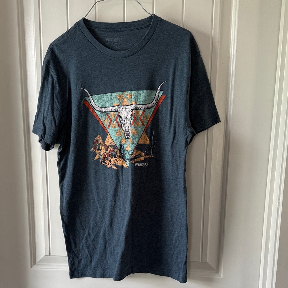 Wrangler Men's Short Sleeve Tee - Dark Blue with Graphic size medium